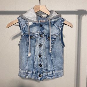 Denim Jean Vest Jacket with Hood